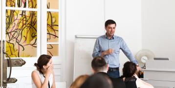 People discussing at an event